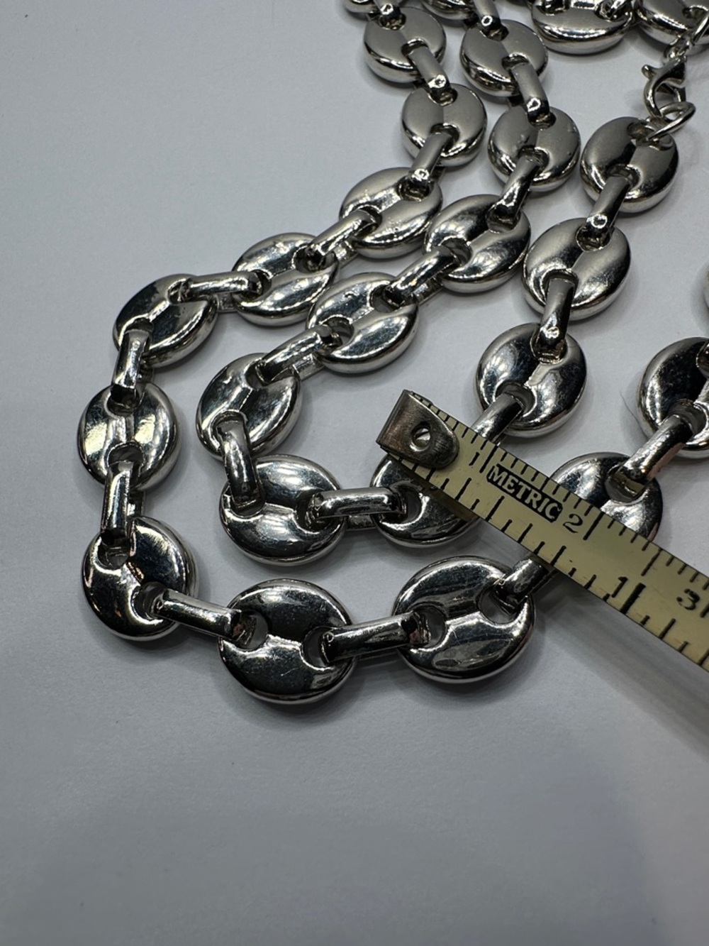 Puffy Mariner Link Silver Chain Necklace 22” Unisex Chunky Long Trendy Chain - Picture 5 of 6